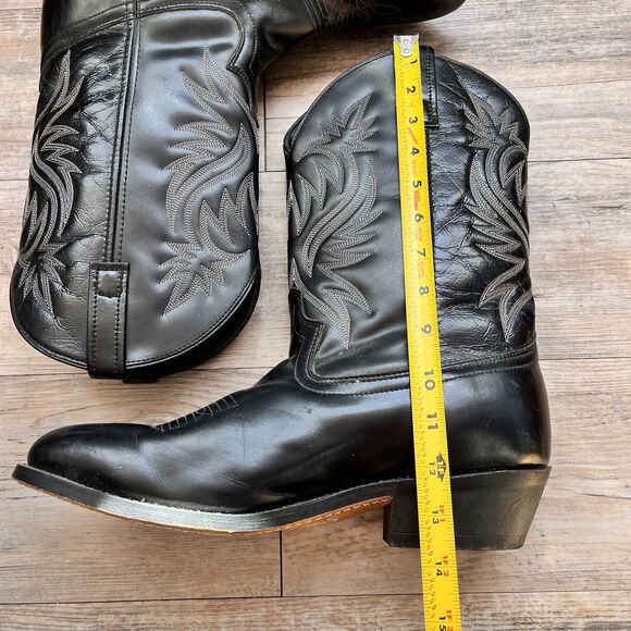 Laredo Cowboy Boots Mens 12D Black Leather Western Pull On Stitched Vintage main image 9